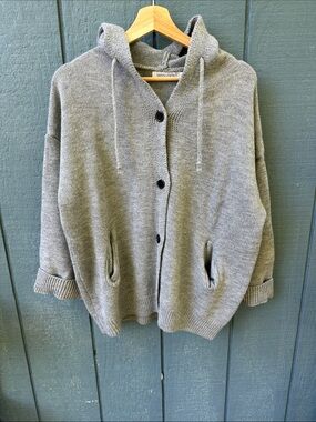 MISSLOOK Heather Gray Hooded Button-Up Cardigan